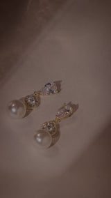Avery halo crystal and pearl drop earrings