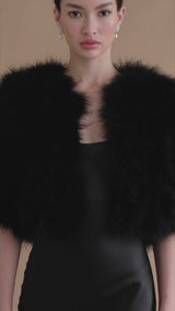 Black cropped feather bridal jacket
