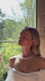 Cascade zirconia and pearl drop earrings (gold)