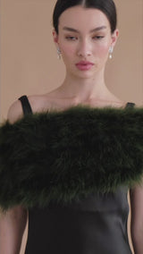 Forest green feather bridal stole