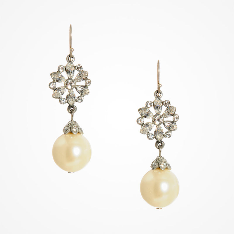 Crystal floral earrings with pearl drops - Liberty in Love