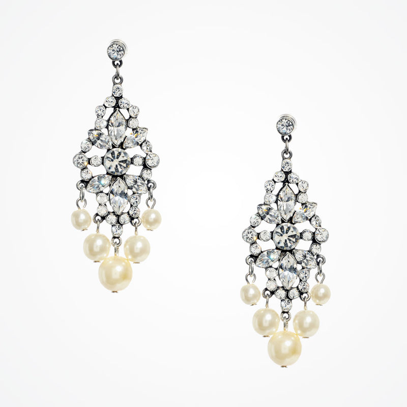Crystal and pearl chandelier bridal statement earrings - Liberty in Love