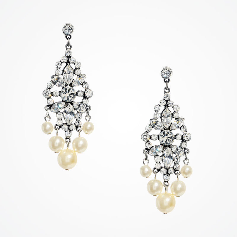 Crystal and pearl chandelier bridal statement earrings - Liberty in Love