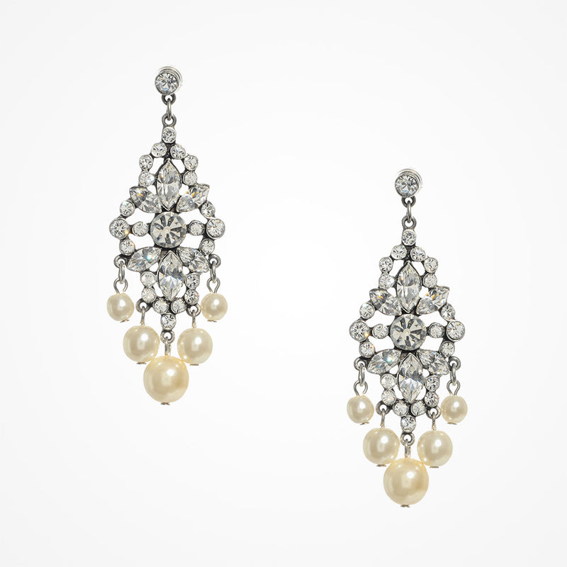 Crystal and pearl chandelier bridal statement earrings - Liberty in Love