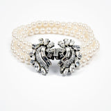 Pearl bracelet with rounded swirl crystal clusters - Liberty in Love