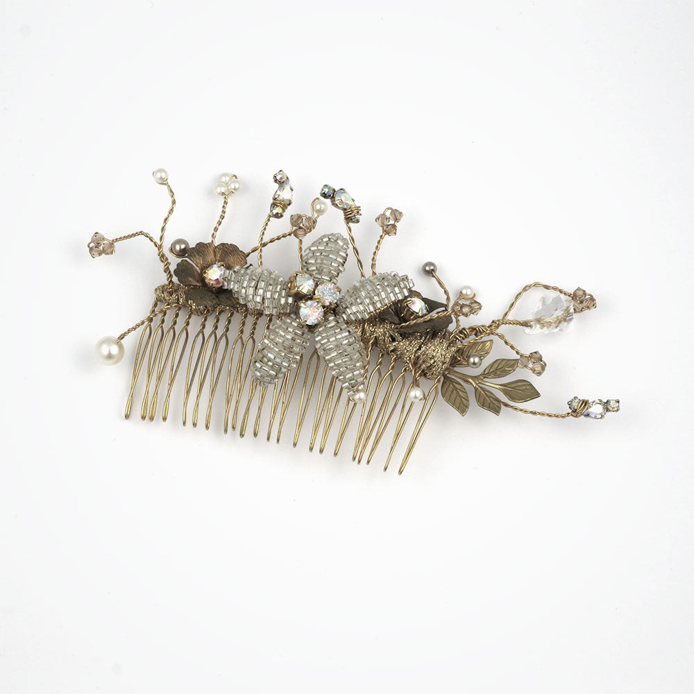 Fairytale beaded flower wedding comb