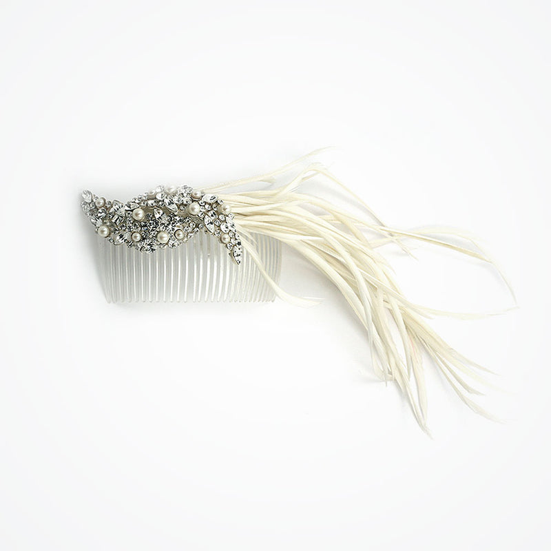 Daphne swarovski and pearl headpiece with ivory feathers - Liberty in Love