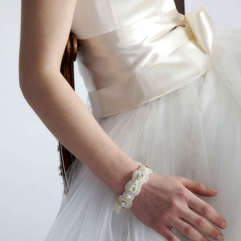 Miami beaded bridal cuff with Swarovski crystal - Liberty in Love