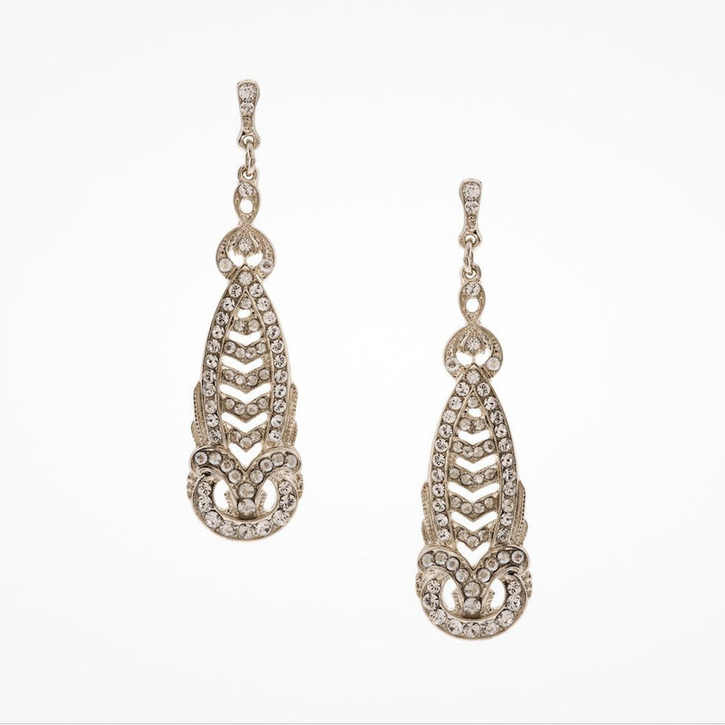 Gala deco long drop scroll splay bridal earrings (EA5593) - Liberty in Love