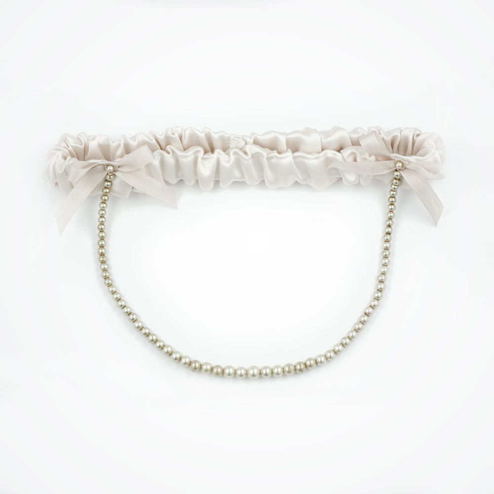Carrie pearl draped blush silk garter