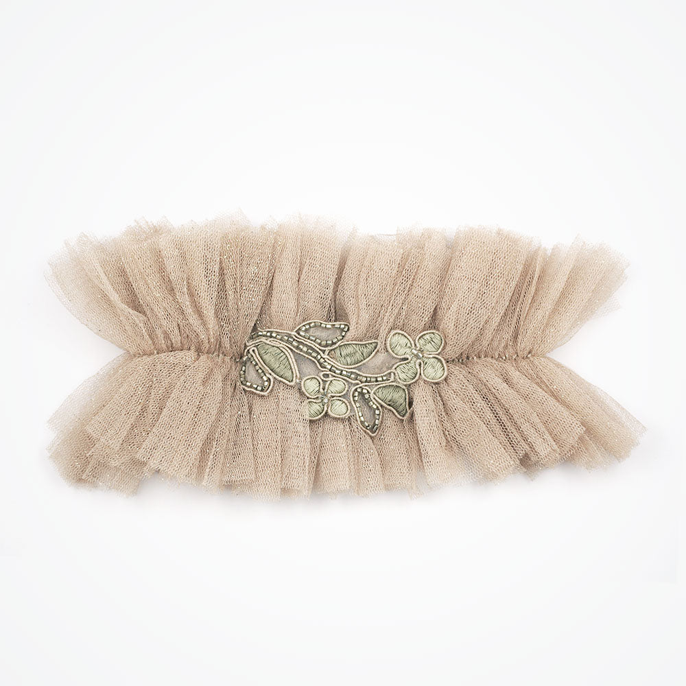 Glitterati nude silk tulle garter