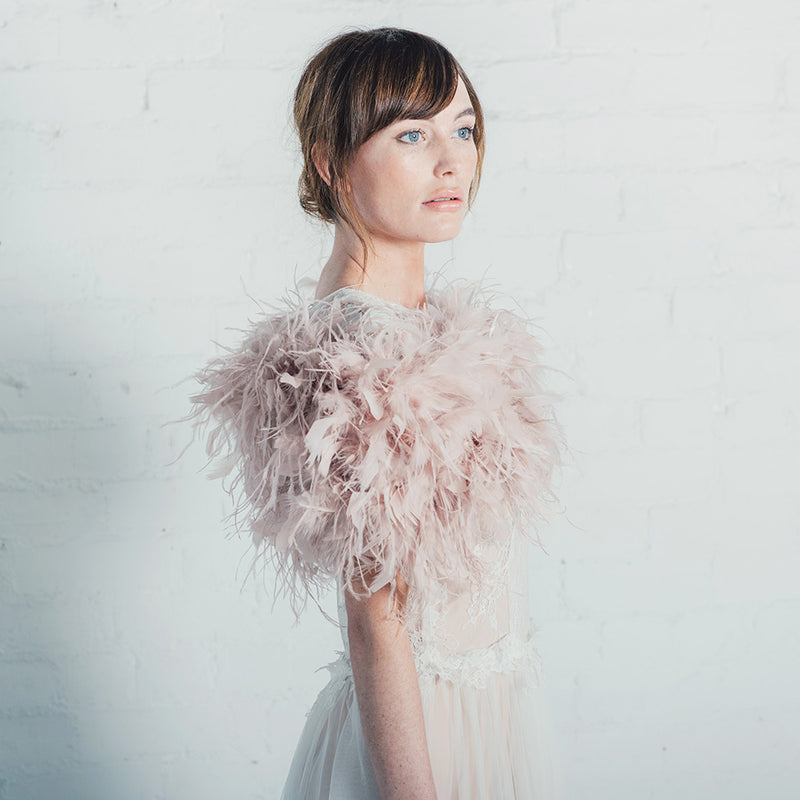 Blush pink ostrich feather bridal stole - Liberty in Love