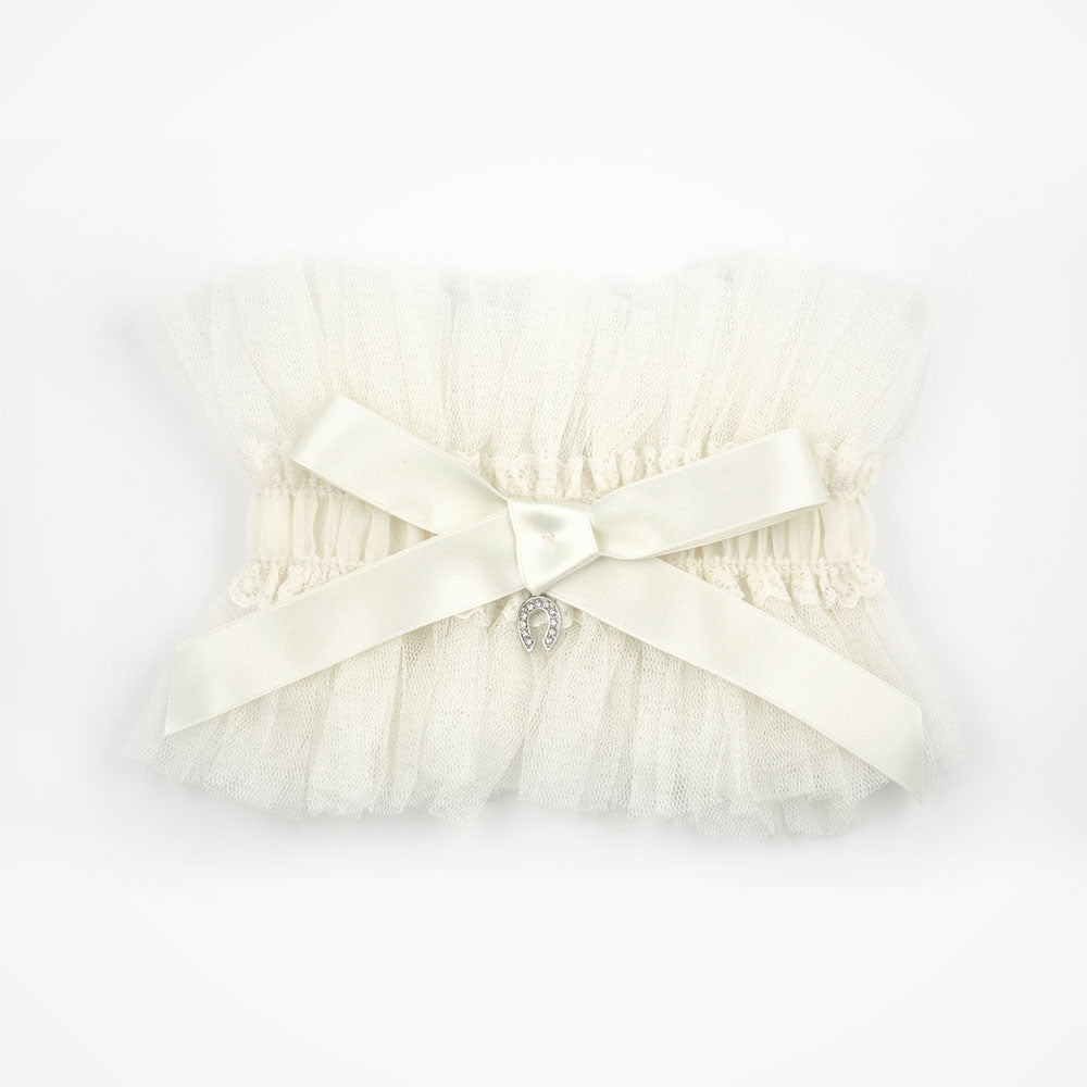Ethereal luxury tulle garter  with crystal charm
