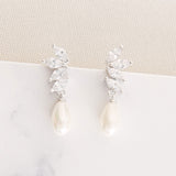 Ashbourne crystal cluster pearl drop earrings (silver) - Liberty in Love