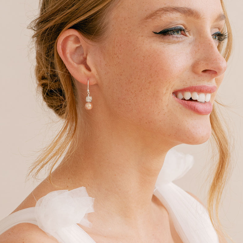 Abigail dusky pink pearl and diamante earrings - Liberty in Love