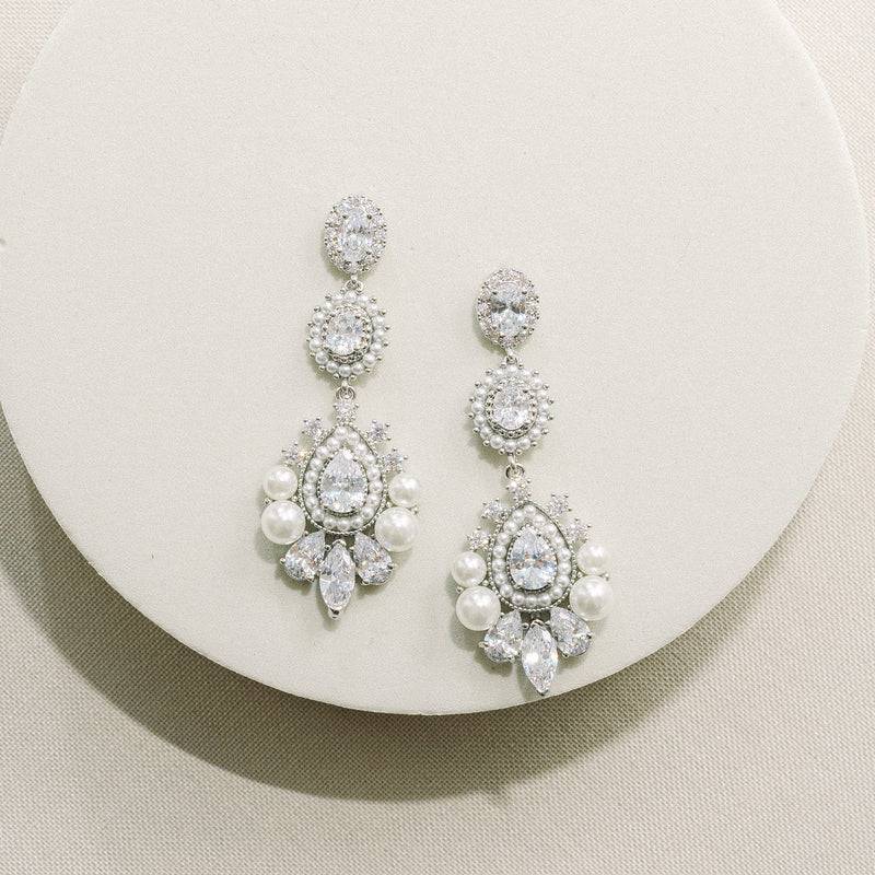 Aliz antique inspired pearl and crystal drop earrings - Liberty in Love