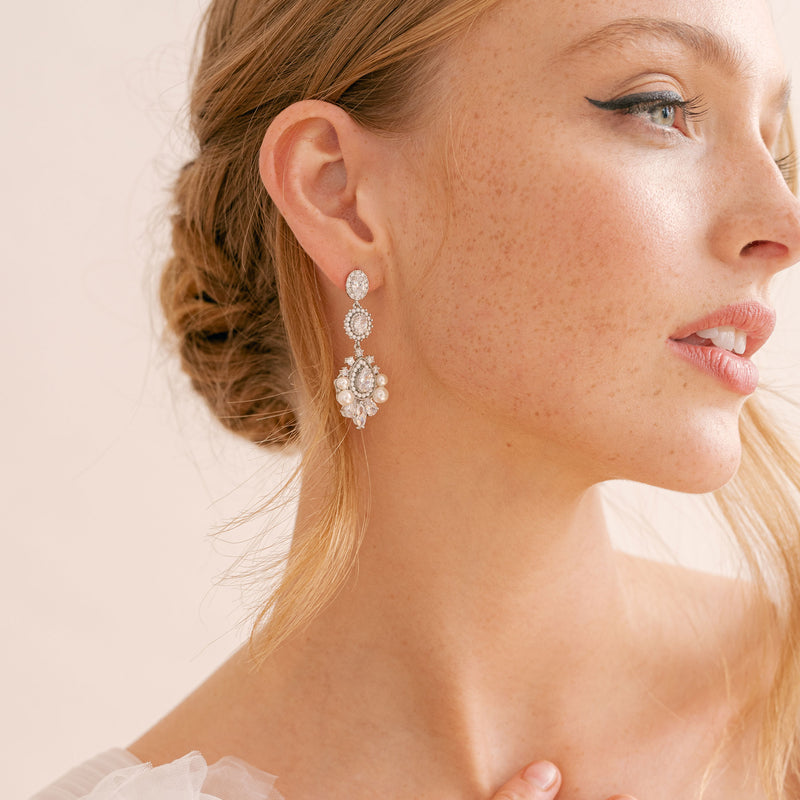 Antique inspired pearl and crystal drop earrings Aliz Liberty