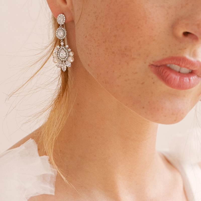 Aliz antique inspired pearl and crystal drop earrings - Liberty in Love