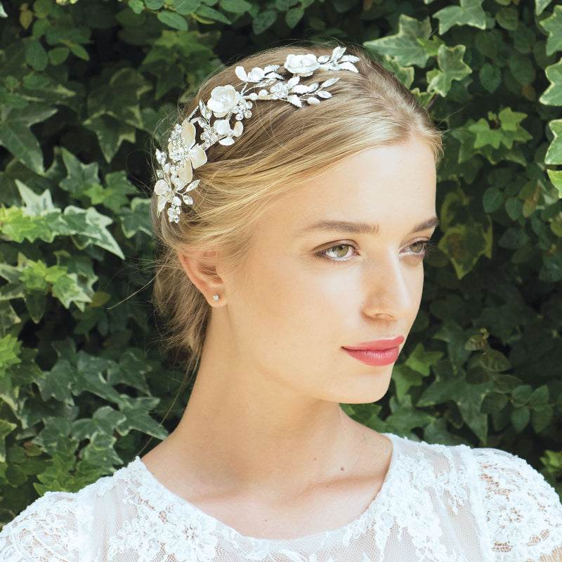 Alpine crystal and pearl enamelled floral hair clip - Liberty in Love