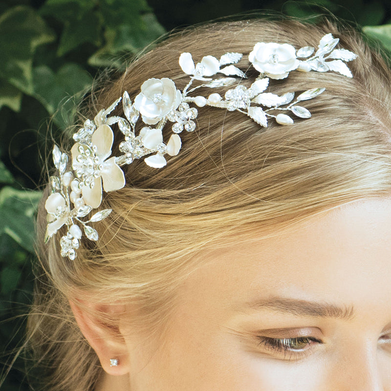 Alpine crystal and pearl enamelled floral hair clip - Liberty in Love