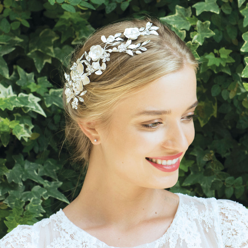 Alpine crystal and pearl enamelled floral hair clip - Liberty in Love
