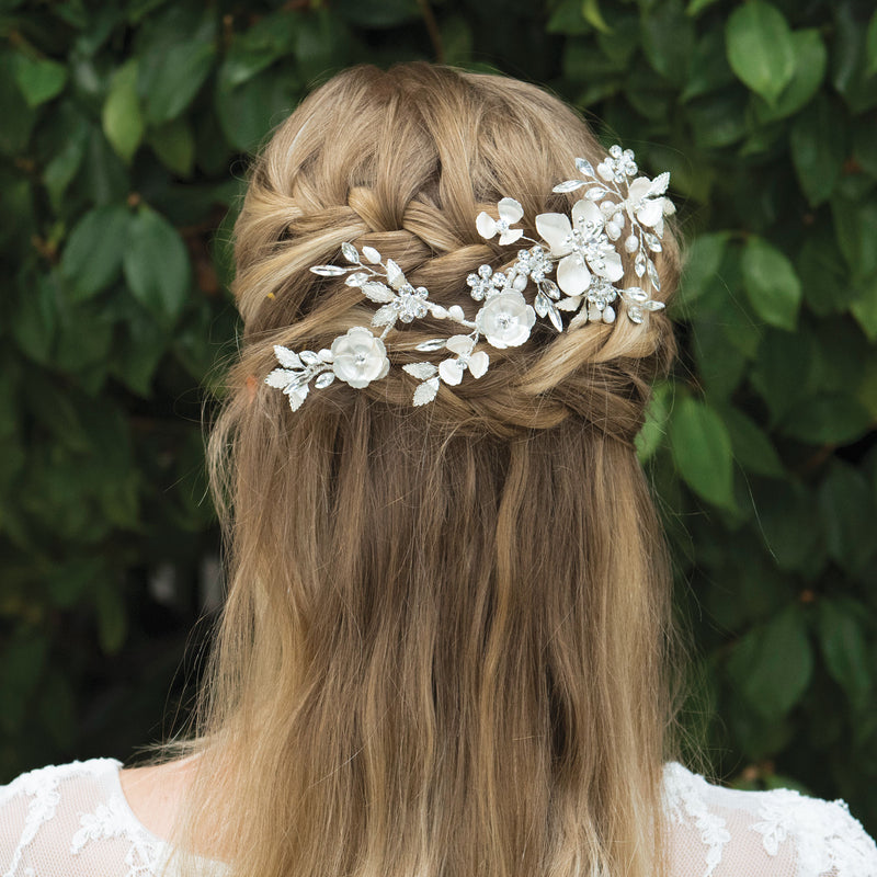 Alpine crystal and pearl enamelled floral hair clip - Liberty in Love