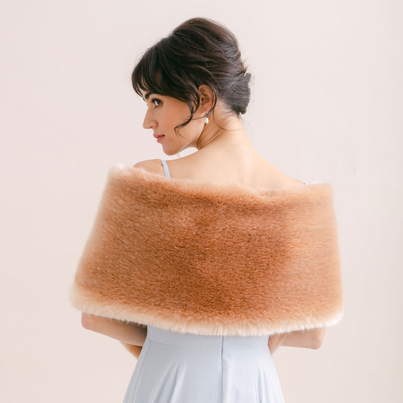 Apricot blush faux fur short bridal wrap - Liberty in Love