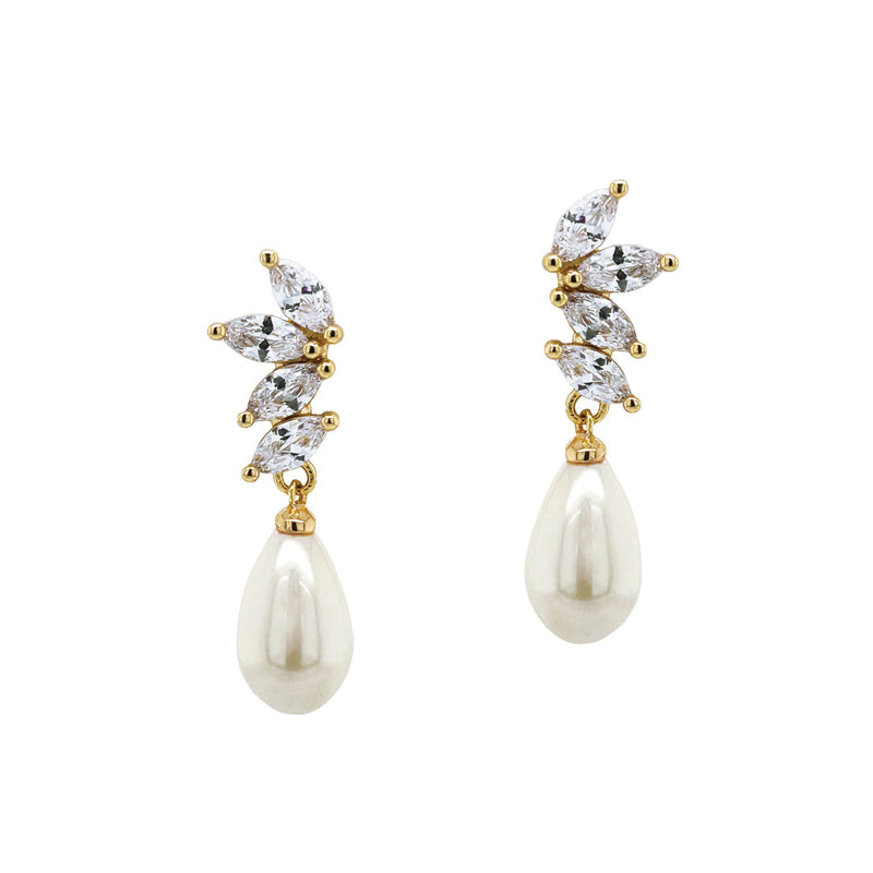 Ashbourne crystal cluster pearl drop earrings (gold) - Liberty in Love