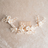 Aveline II floral beaded crystal sprig hair comb - Liberty in Love