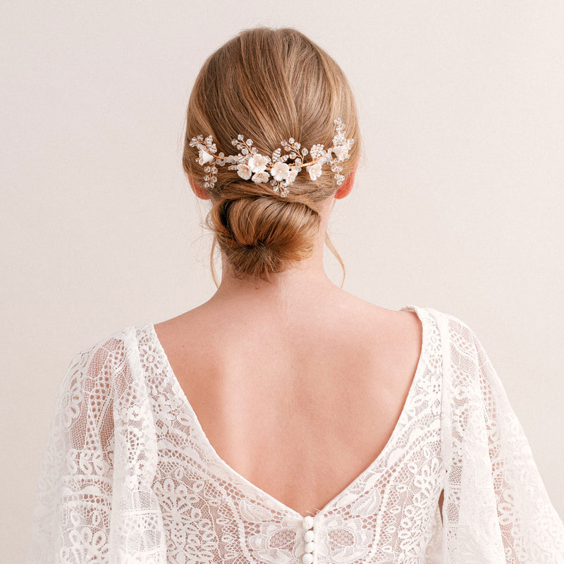 Aveline II floral beaded crystal sprig hair comb - Liberty in Love
