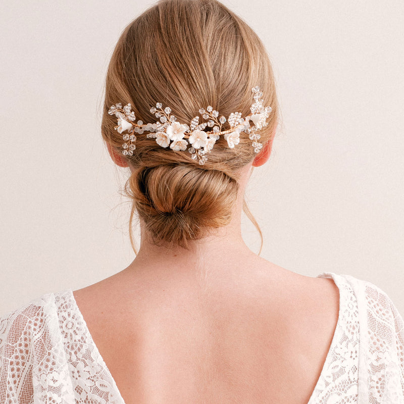 Aveline II floral beaded crystal sprig hair comb - Liberty in Love