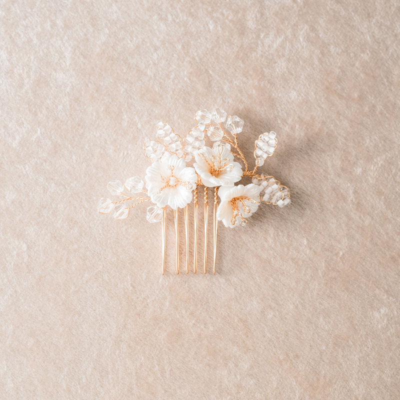 Aveline I floral beaded crystal sprig mini hair comb - Liberty in Love