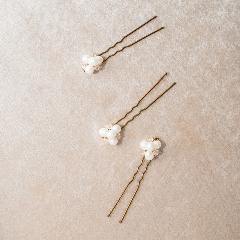 Blossom pearl hair pins (gold) - Liberty in Love