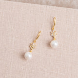 Crystal fan pearl drop earrings (gold) - Liberty in Love