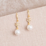 Crystal fan pearl drop earrings (gold) - Liberty in Love