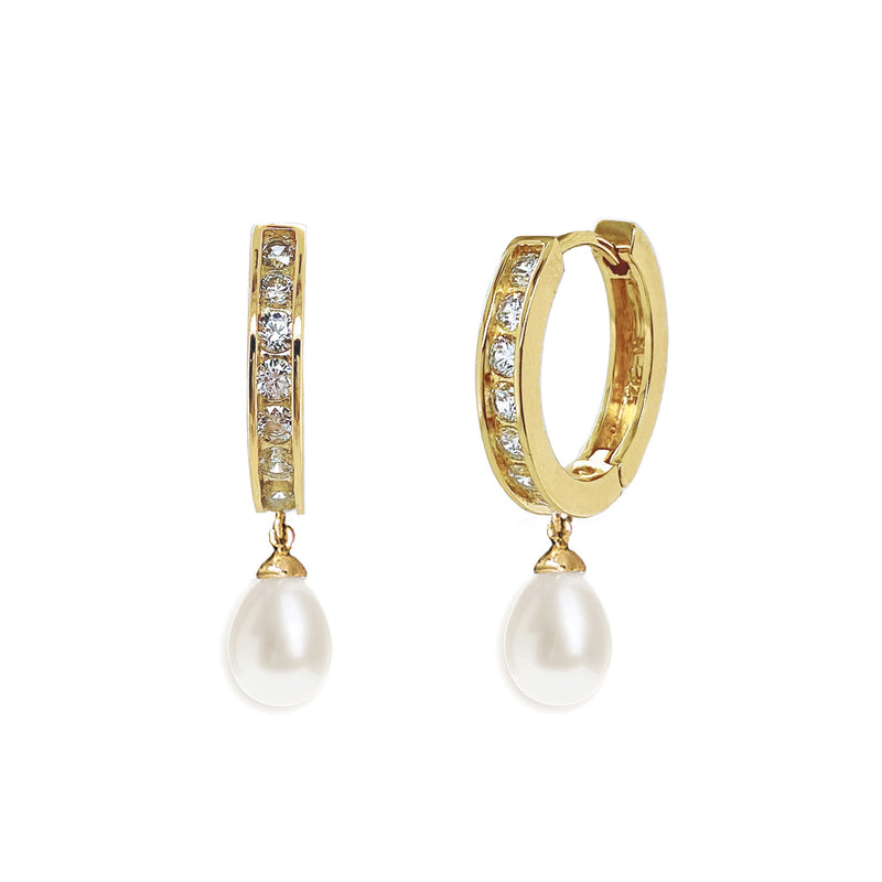 Canterbury crystal hoop pearl drop earrings (gold) - Liberty in Love