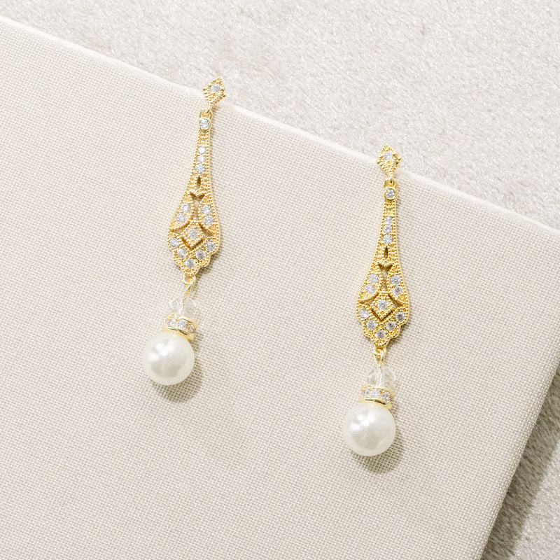 Antique long drop pearl 18k gold earrings Cassia (gold