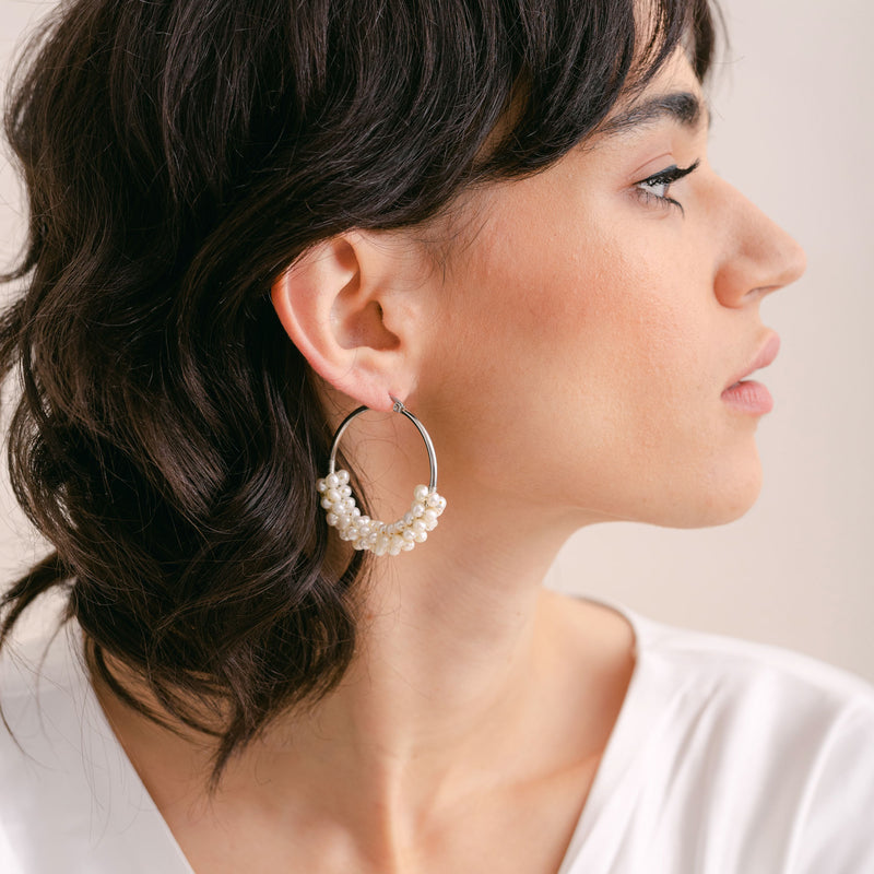 Clustered pearl hoop earrings (silver) - Liberty in Love