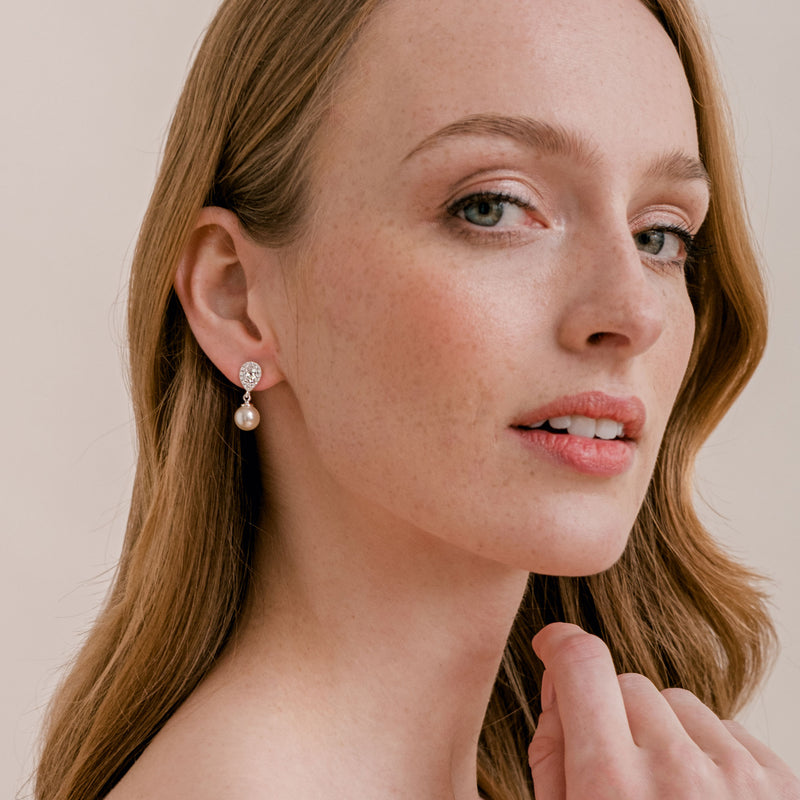 Coco pearl drop earrings and necklace set (silver) - Liberty in Love