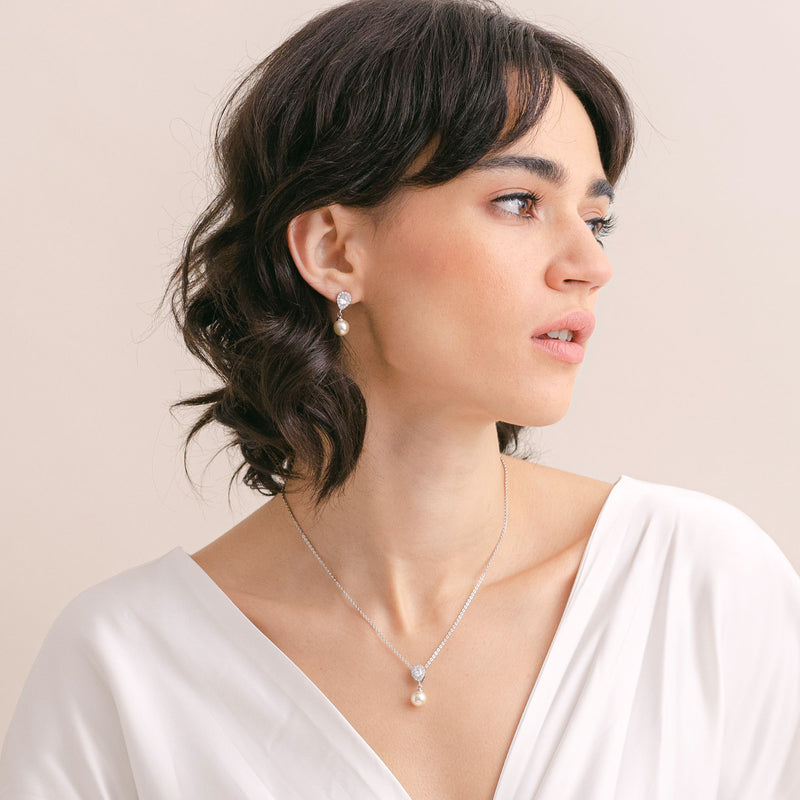 Coco pearl drop earrings and necklace set (silver) | Liberty in Love