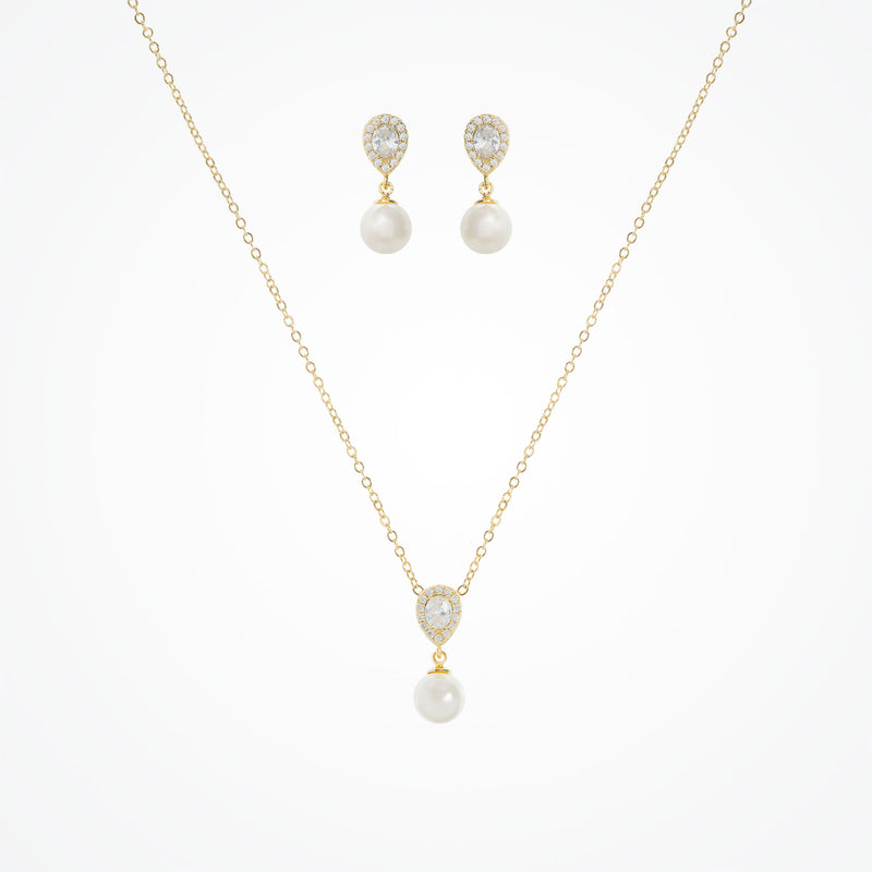 Coco pearl drop earrings and necklace set (gold) - Liberty in Love