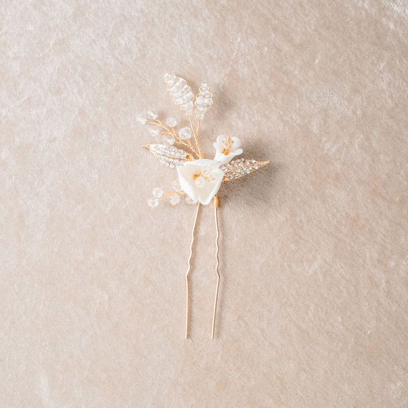 Coraline I clay floral crystal beaded hair pin - Liberty in Love