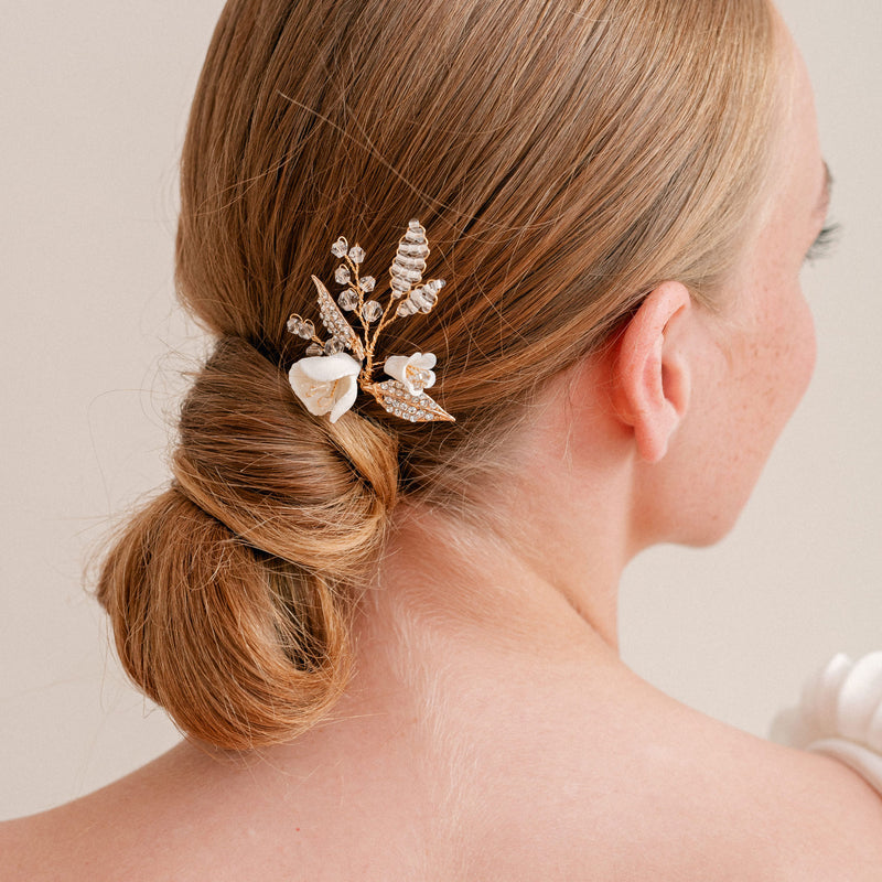 Coraline I clay floral crystal beaded hair pin - Liberty in Love