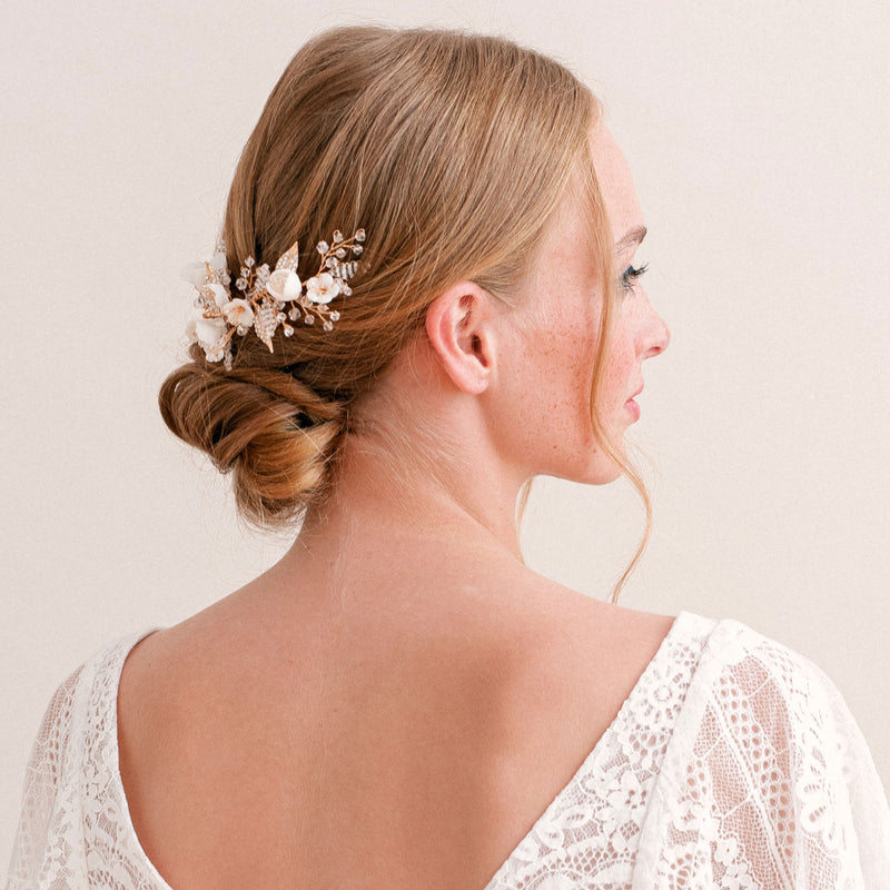 Coraline II clay floral crystal beaded hair comb - Liberty in Love