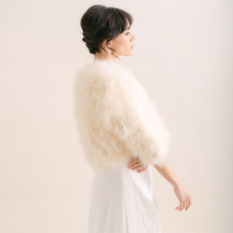 Cream cropped feather bridal jacket - Liberty in Love