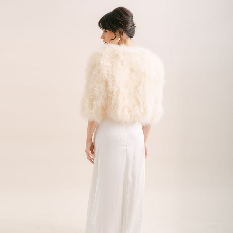 Ivory cropped feather bridal jacket - Liberty in Love