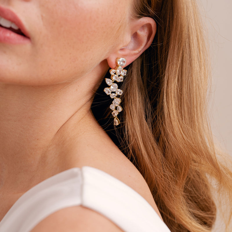 Cruz crystal bridal statement earrings (gold) - Liberty in Love