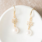 Crystal fan pearl drop earrings (gold) - Liberty in Love