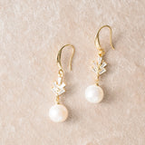 Crystal fan pearl drop earrings (gold) - Liberty in Love