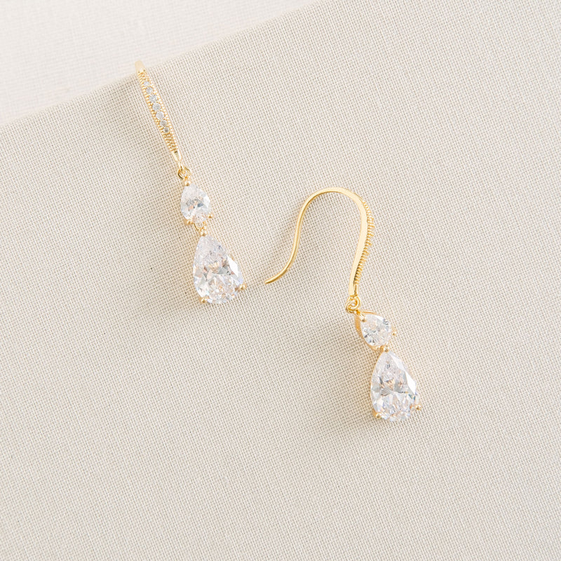 Detroit crystal double drop earrings (gold) - Liberty in Love